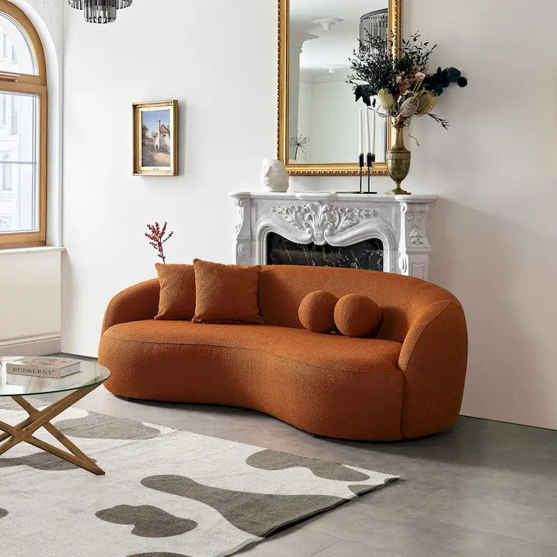 Blaine japandi stílusú, luxus, modern, buklé szövetből készült ívelt kanapé