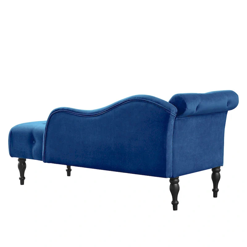 Chaise longue moderne de 60,6 po, revêtement en velours, boutons capitonnés, pieds en bois massif et clous décoratifs