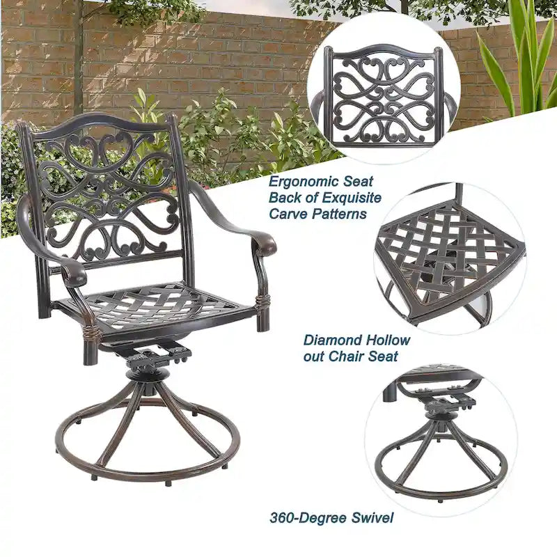 5-teiliges Esszimmer-Set für die Terrasse aus Aluminiumguss mit 4 drehbaren Stühlen