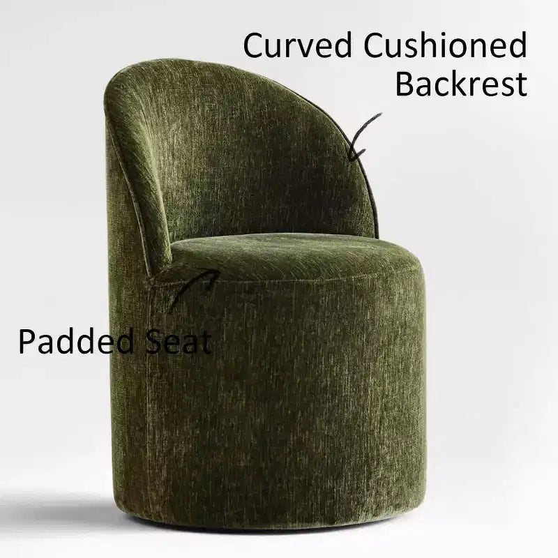 Modernes Esszimmer-Set für 6 Personen, runder Esstisch mit Säulenfuß, drehbare Fassstühle mit Rollen, Chenille-Strukturstoff – Panipeachy