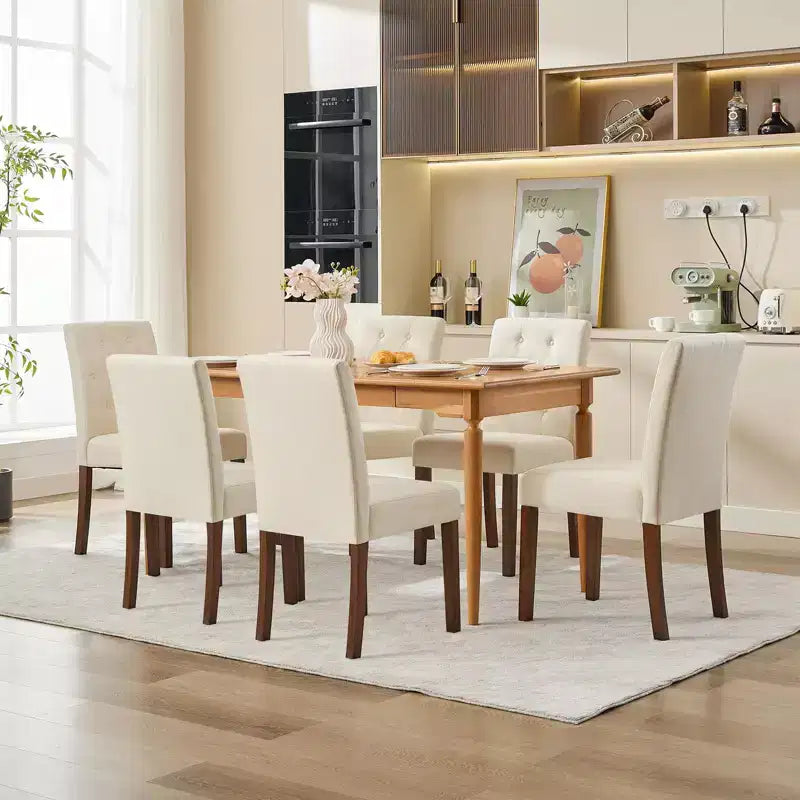 Ensemble de 6 / 4 chaises de salle à manger Parsons capitonnées à boutons – chaises de cuisine en tissu rembourré avec pieds en bois et assises rembourrées – mobilier de salon et de cuisine