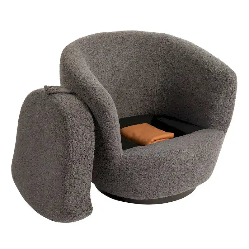 Upholstered Swivel Barrel Armchair with Storage Modern Living Room Side Chair for Bedroom/Office/Reading Spaces