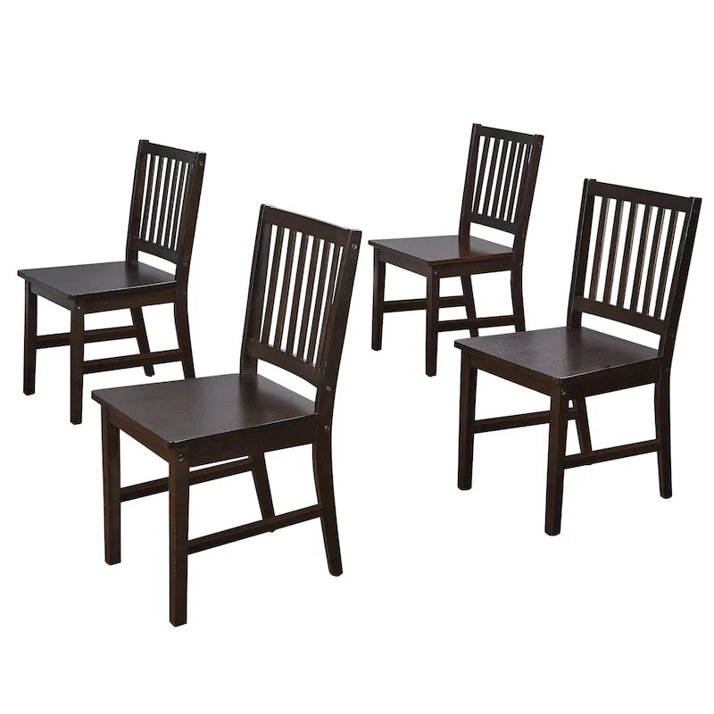 Set van 4 eetkamerstoelen van massief hout met spijlenrugleuning, stevig frame, klassiek ontwerp, eenvoudig te monteren