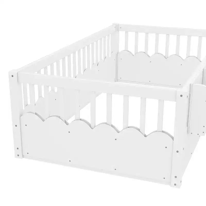 Lit cabane Montessori simple en bois Bellemave pour enfants, avec barrière surélevée et bibliothèque, pour filles et garçons
