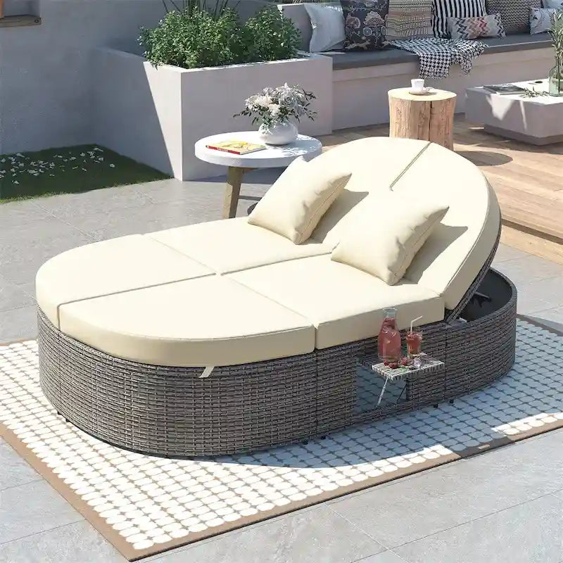 Lit de repos extérieur pour 2 personnes avec coussins et oreillers