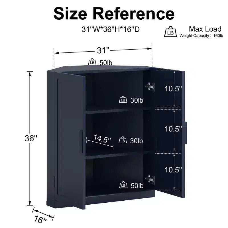 Dovelina hoekkast met verstelbare planken, dressoir, buffetkast, wijnkast en keuken- en eetkamerkast met houten deuren – 31H x 31W, 36H x 31W