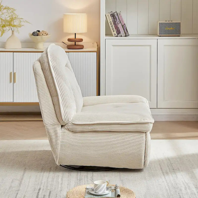 Fauteuil inclinable pivotant et berçant en velours côtelé, avec repose-pieds, pour le salon