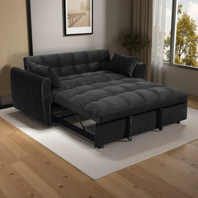 Divano letto convertibile 3-in-1 in velluto da 64,96", con schienale regolabile, tasca portaoggetti e portata di 500 lb