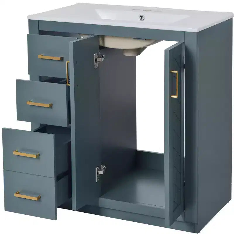 Meuble-lavabo de salle de bains simple de 30 pouces avec meuble et 3 tiroirs ??Noir / Bleu / Vert / Indigo / Blanc