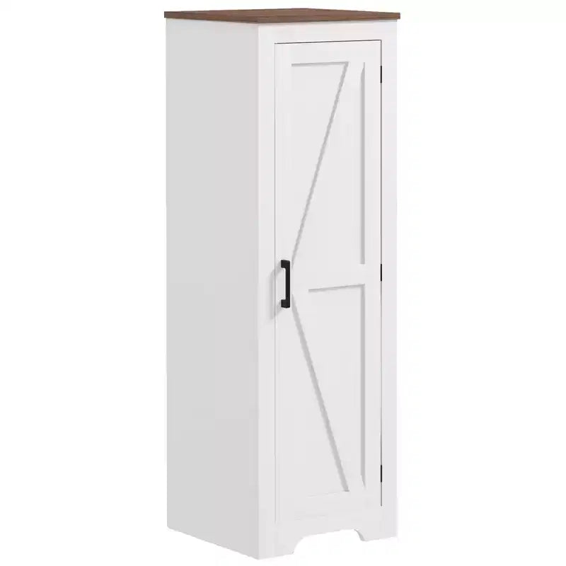 Meuble de rangement de style champêtre HOMCOM avec étagère réglable, meuble d'appoint à porte de grange unique pour salon, meuble garde-manger bas, blanc