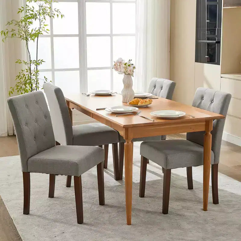 Ensemble de 6 / 4 chaises de salle à manger Parsons capitonnées à boutons – chaises de cuisine en tissu rembourré avec pieds en bois et assises rembourrées – mobilier de salon et de cuisine