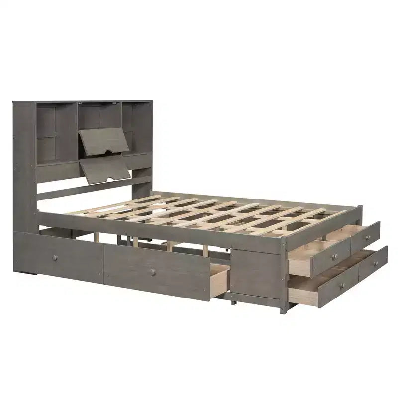 Podestbett in Queen-Size mit Ablage und 8 Schubladen, einfache Montage