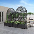 MAYEERTY 72x47 schwarzer gewölbter Pflanzkasten aus Eisen mit Rankgitter, 3-teiliges Set, dekorativer Sichtschutz für Garten, Terrasse und Balkon