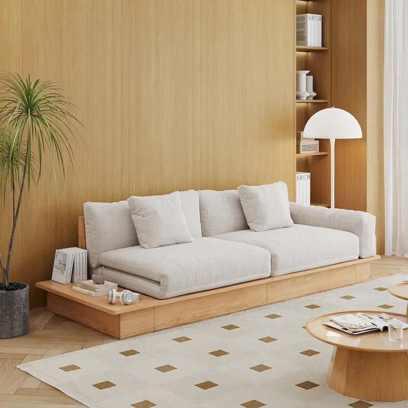 JASIWAY Modern Solid Wood Upholstered Cotton Linen Sofa