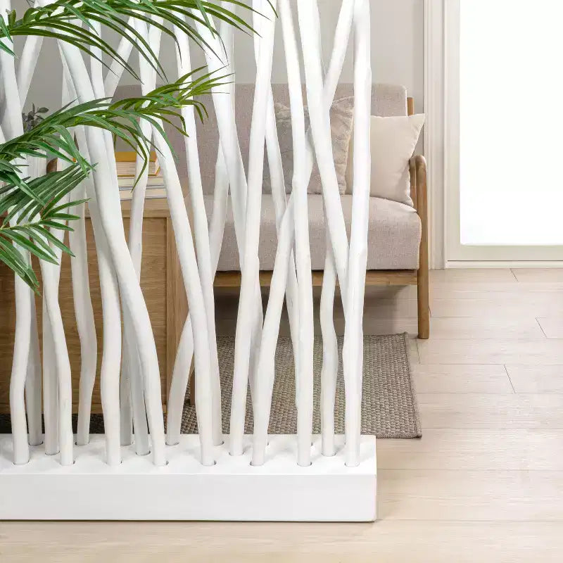 JONATHAN Y Tranquil, séparateur de pièce simple panneau en branches de teck fabriquées à la main, style bohème côtier, 39 l x 68 h