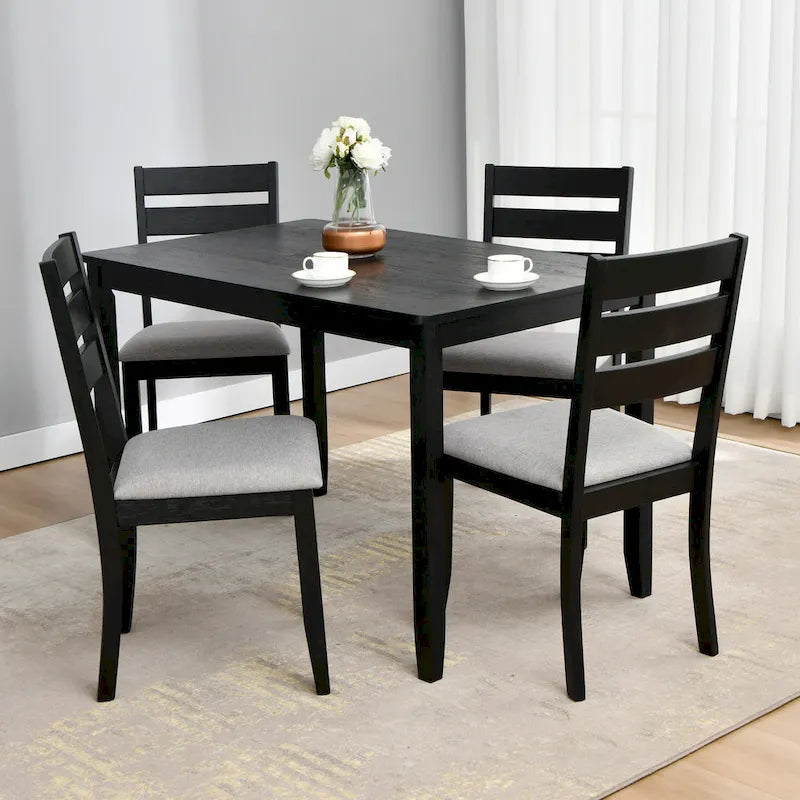 Ensemble de salle à manger 5 pièces en bois massif, table de 47 L (1 table + 4 chaises à dossier à barreaux)
