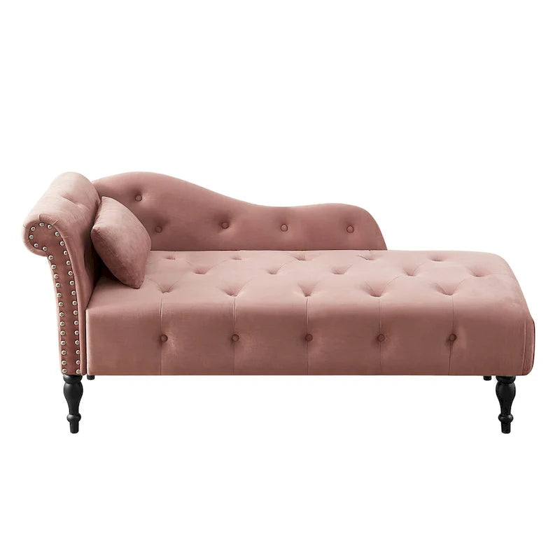 Chaise longue moderne de 60,6 po, revêtement en velours, boutons capitonnés, pieds en bois massif et clous décoratifs