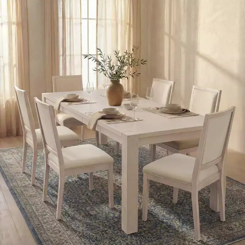 Moderne eetset - tafel van 80 + 6 stoelen met kussens, frame van massief hout, tafel draagvermogen van 400 lbs, eenvoudige montage