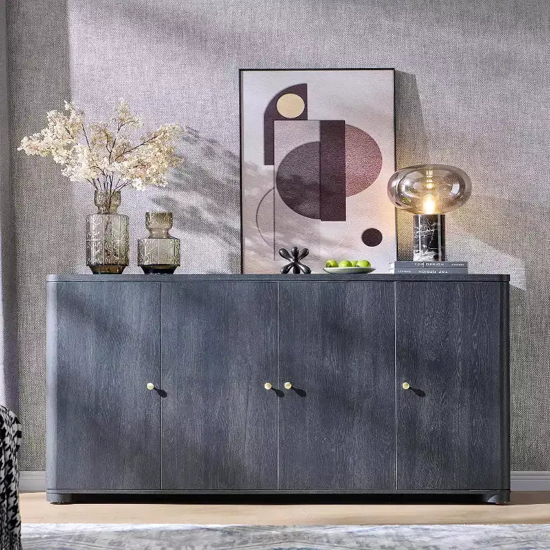 Küchenbuffet und Anrichte mit 4 Türen und Regalböden, moderner großer Buffetschrank mit Stauraum, 66-Zoll-Kaffee-Barschrank