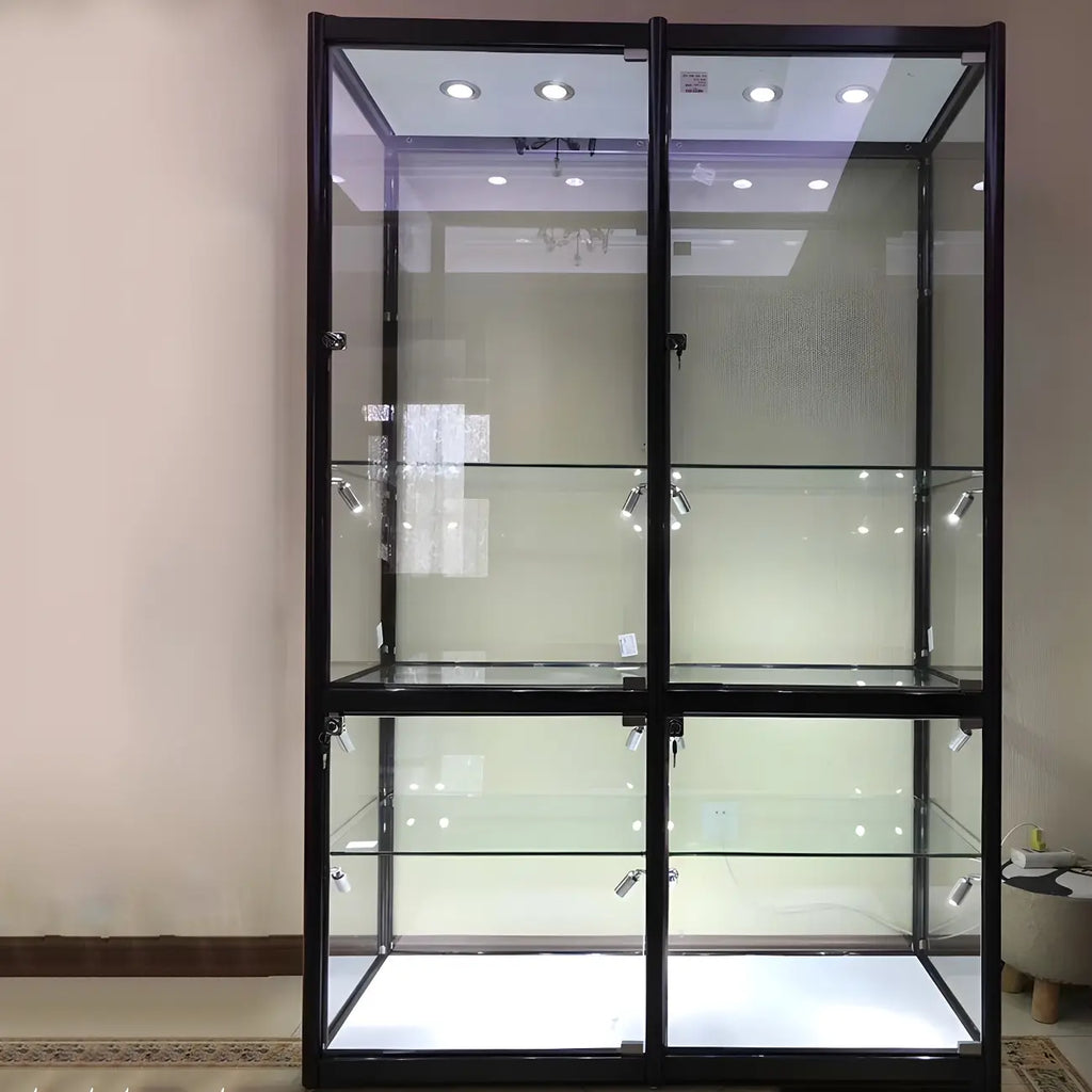 Moderine rechteckige Vitrine aus schwarzem Glas