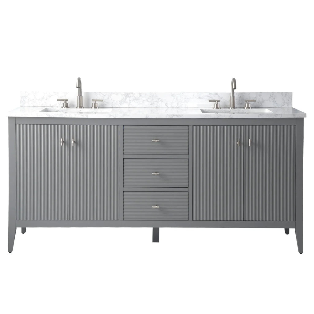Vanity Art 72 Double Sink Bathroom Vanity Cabinet with Engineered Marble Top