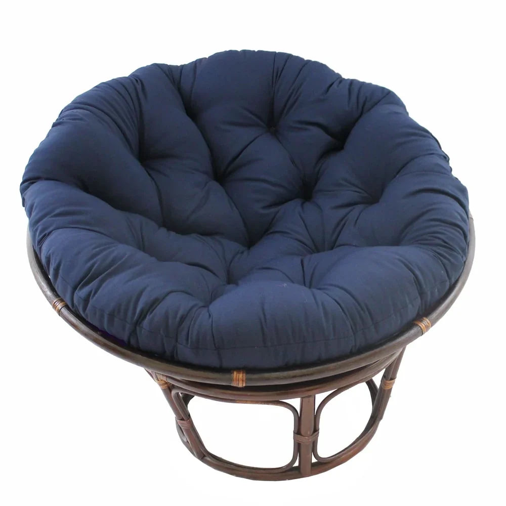 Bali Rattan-Papasan-Sessel mit 42-Zoll-Durchmesser und Köperstoffkissen