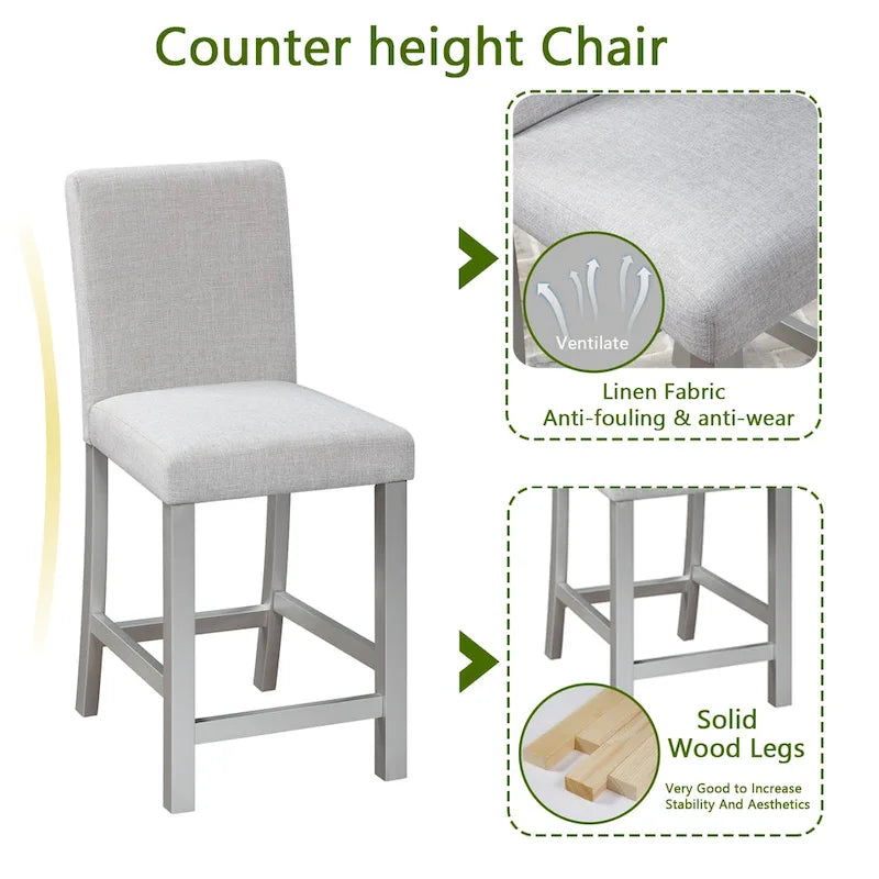 Ensemble de salle à manger moderne de 5 pièces avec table carrée à hauteur de comptoir et 4 chaises rembourrées