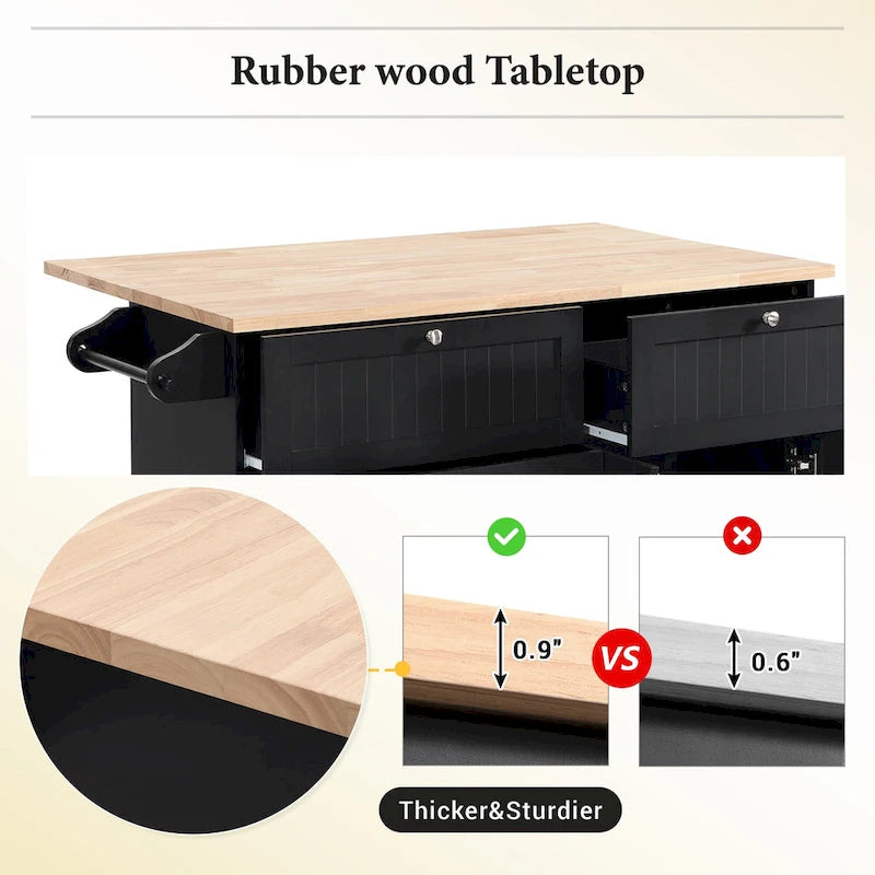 TOPMAX Kitchen Island Set with Drop Leaf and 2 Seatings, Dining Table Set with Adjustable Shelf, Drawers and Towel Rack