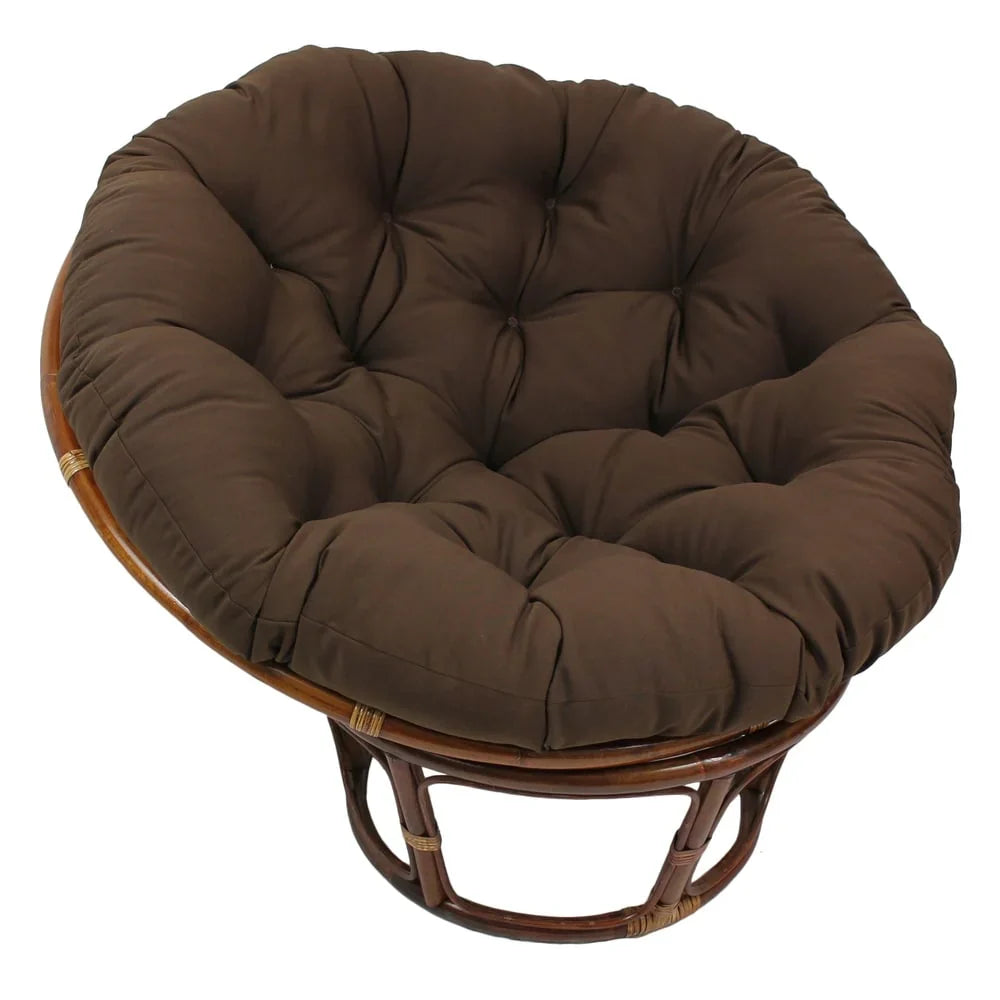 Bali Rattan-Papasan-Sessel mit 42-Zoll-Durchmesser und Köperstoffkissen