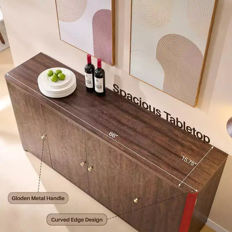 Buffet de cuisine avec 4 portes et étagères, grand buffet moderne, meuble de rangement, meuble de rangement pour coin café de 66 po