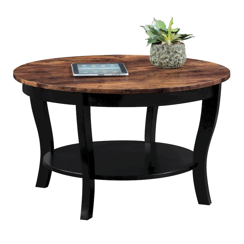 Table basse ronde American Heritage de Convenience Concepts avec étagère