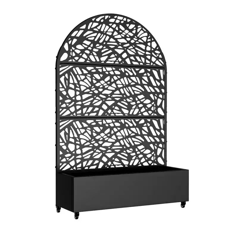 MAYEERTY 72x47 schwarzer gewölbter Pflanzkasten aus Eisen mit Rankgitter, 3-teiliges Set, dekorativer Sichtschutz für Garten, Terrasse und Balkon