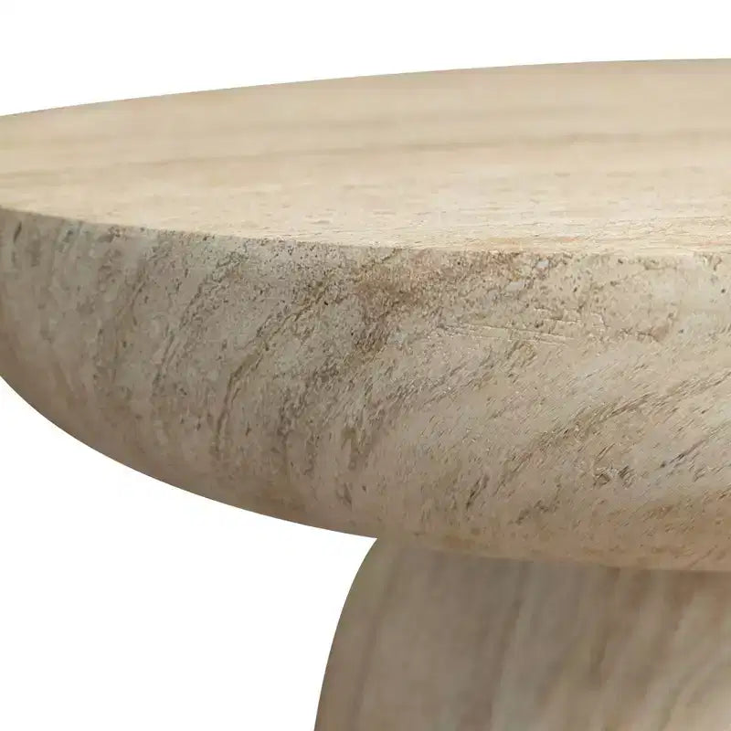 LeisureMod Lunexa runder Couchtisch, Fiberstone-Säulentisch als Akzenttisch für den Innen- und Außenbereich, skulpturales Design mit rutschfesten Fußpads