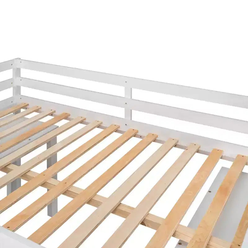 Lit mezzanine bas 2 places avec bureau coulissant, 3 tiroirs et étagères