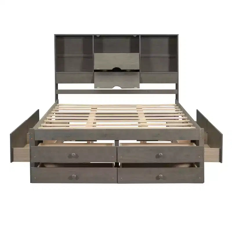 Podestbett in Queen-Size mit Ablage und 8 Schubladen, einfache Montage