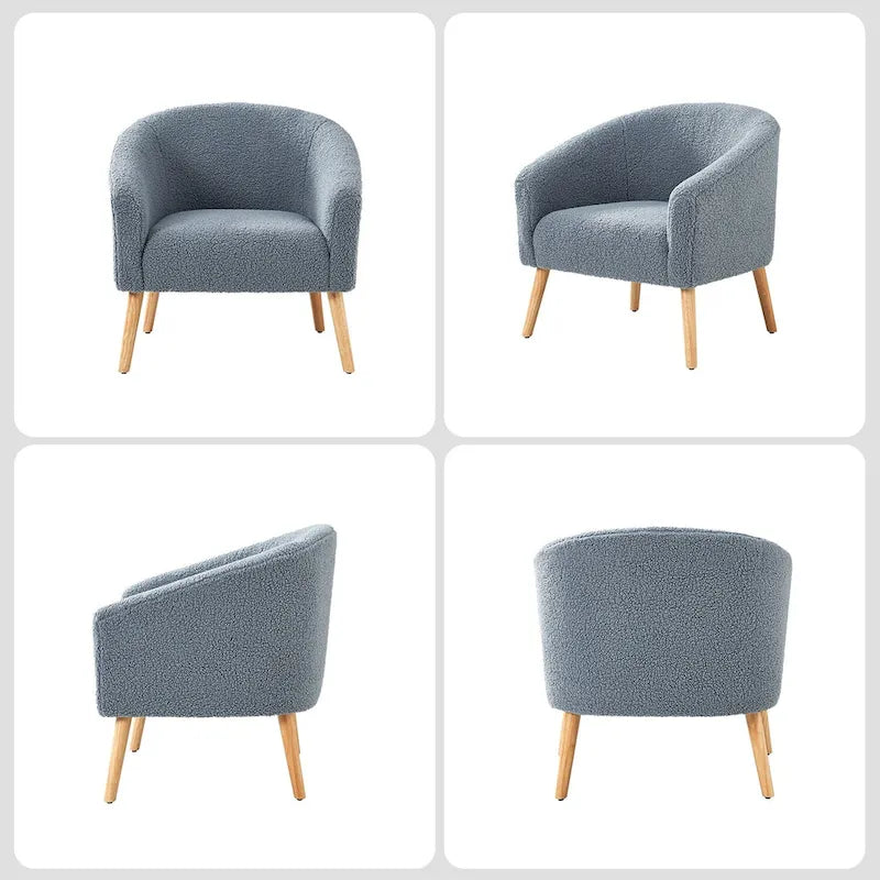 Sheila moderne fauteuil van 30 W met bouclébekleding en poten van massief hout, set van 2, van HULALA HOME