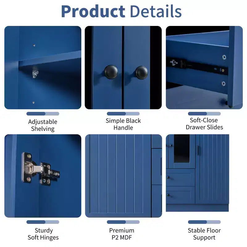 Garde-manger de cuisine autoportant Whisen de 180 cm de hauteur, grande armoire de rangement pour salle à manger avec 6 portes et étagères réglables