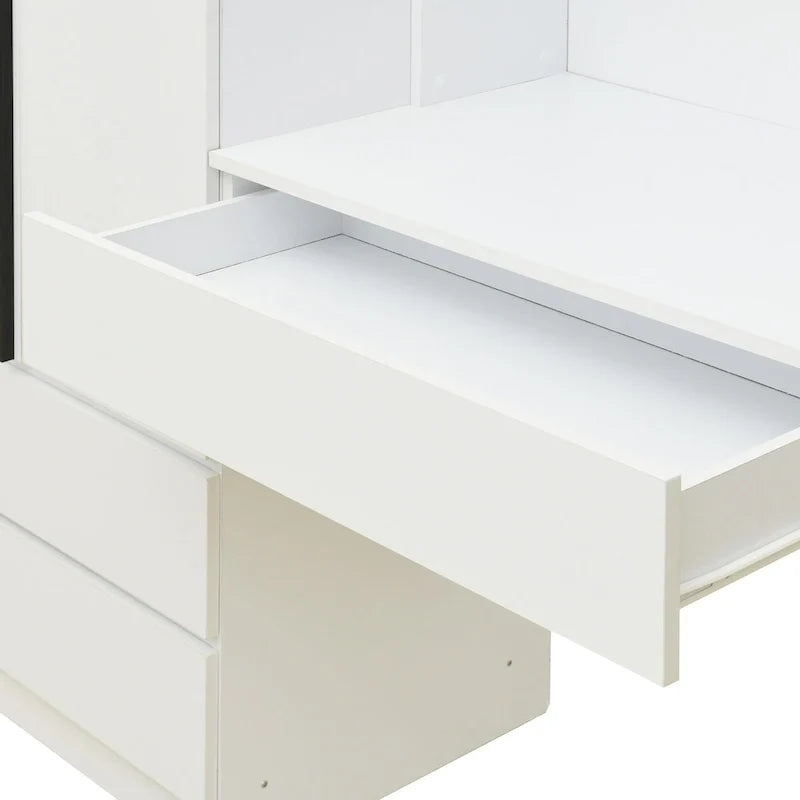 3-in-1-kledingkast met kaptafel, bureauset, slaapkamerkast met 2 laden, 3 deuren en opbergruimte