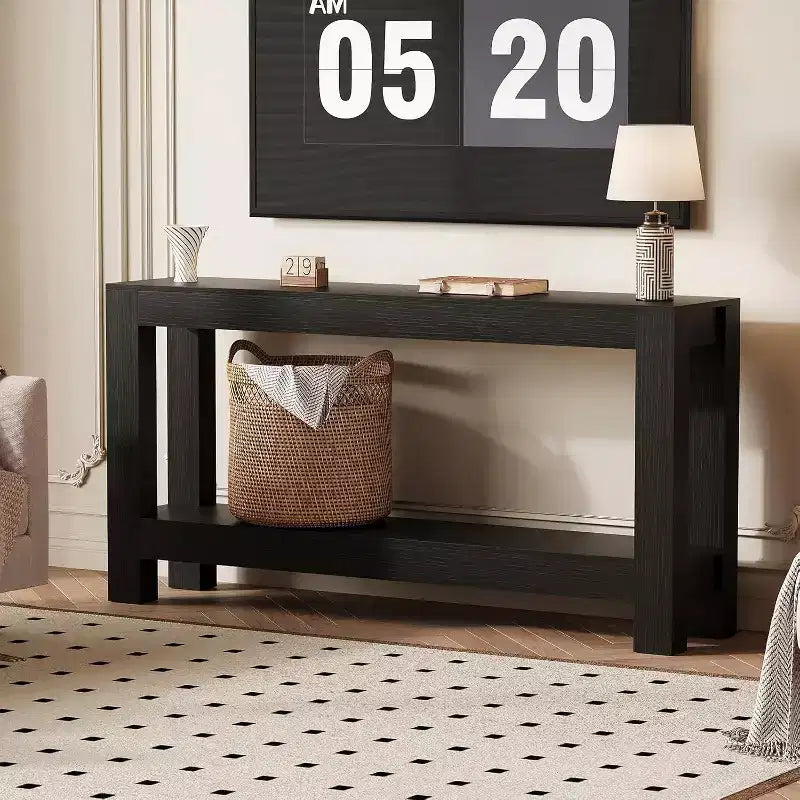 63 inch smalle houten haltafel met 2 laden voor woonkamer, gang of entree, decoratieve opberghaltafel