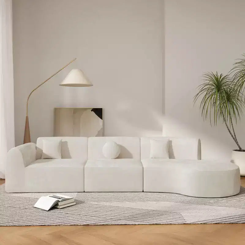 Moderne gebogen hoekbank van 140 inch met chaise longue, 3-delige set voor de woonkamer
