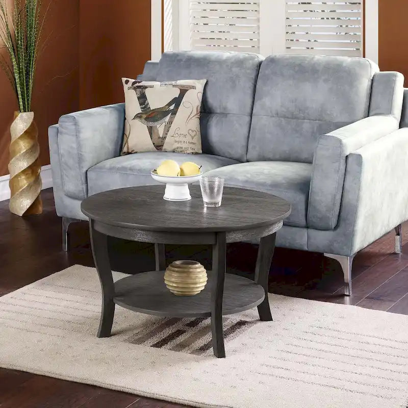 Table basse ronde American Heritage de Convenience Concepts avec étagère