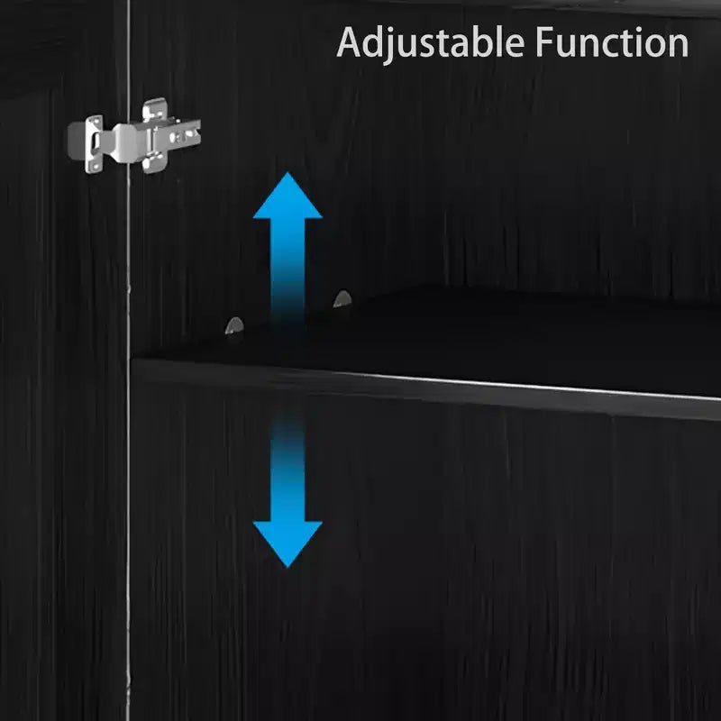 Credenza decorativa nera in vimini effetto legno alta 62 cm con anta e 12 ripiani