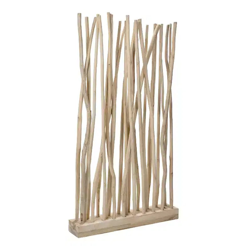 JONATHAN Y Tranquil, séparateur de pièce simple panneau en branches de teck fabriquées à la main, style bohème côtier, 39 l x 68 h