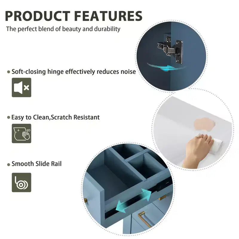 Meuble-lavabo de salle de bains simple de 30 pouces avec meuble et 3 tiroirs ??Noir / Bleu / Vert / Indigo / Blanc