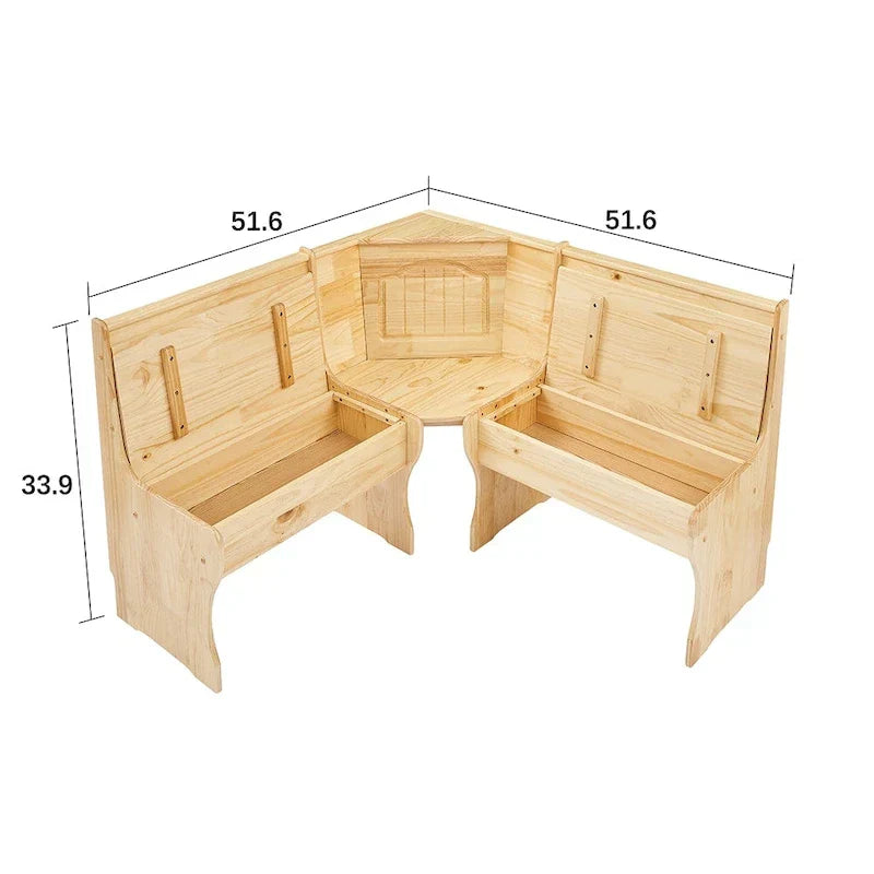 Ensemble de coin repas 3 pièces MUSEHOMEINC de style traditionnel en bois massif, avec banc latéral et rangement dissimulé
