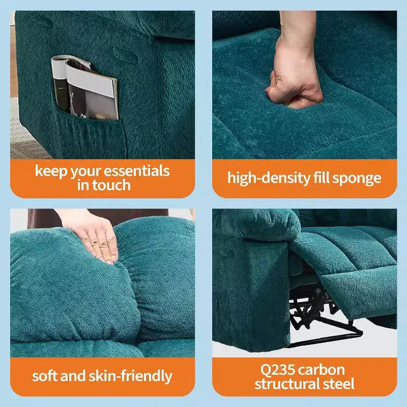Fotel rozkładany z ręczną regulacją, ergonomiczny fotel z oddychającego materiału i kieszeniami bocznymi, jednoosobowa sofa, odpowiednia do salonu lub sypialni