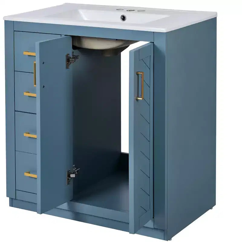Meuble-lavabo de salle de bains simple de 30 pouces avec meuble et 3 tiroirs ??Noir / Bleu / Vert / Indigo / Blanc