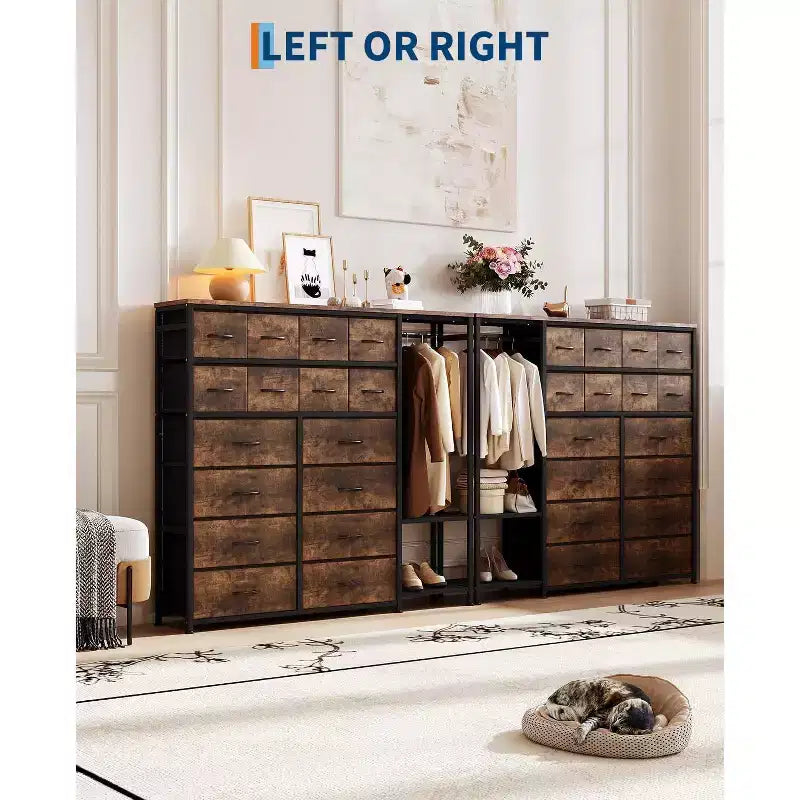 Commode avec 16 tiroirs, tringle et étagères, organisateur de rangement en tissu pour chambre, dressing ou entrée