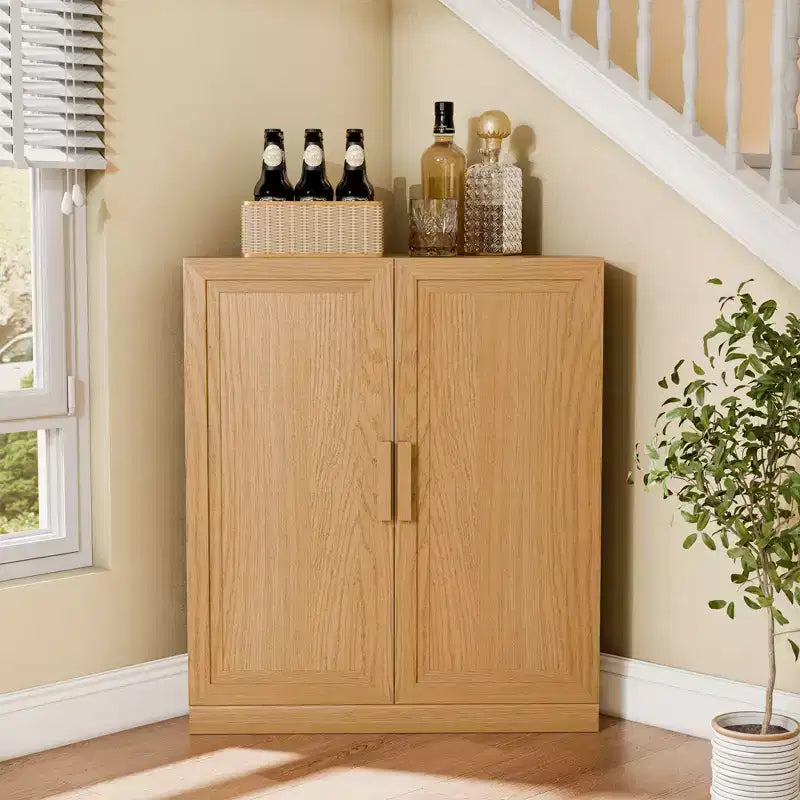 Dovelina hoekkast met verstelbare planken, dressoir, buffetkast, wijnkast en keuken- en eetkamerkast met houten deuren – 31H x 31W, 36H x 31W
