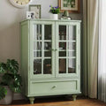 Meuble de rangement, meuble bas en bois avec 1 tiroir et 2 portes vitrées, buffet de ferme avec rangement pour le salon